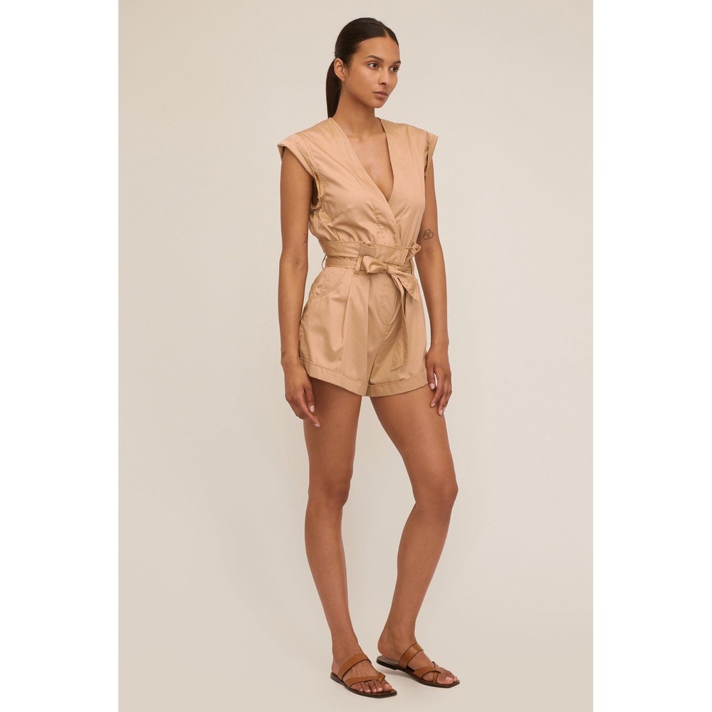 MARISSA WEBB Dixon Paper Bag Sateen Romper Latte Size 10 Cotton